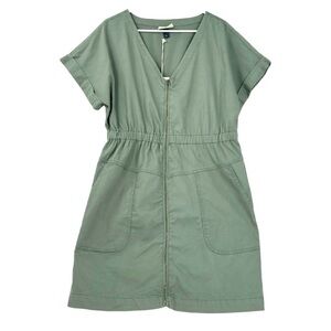 Universal Thread Women’s Short Sleeve V-Neck Full Zip Midi Dress Green Size L